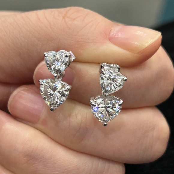 Jewelry - GRA Certified Heart Cut Moissanite Drop Earrings 3/6cttw